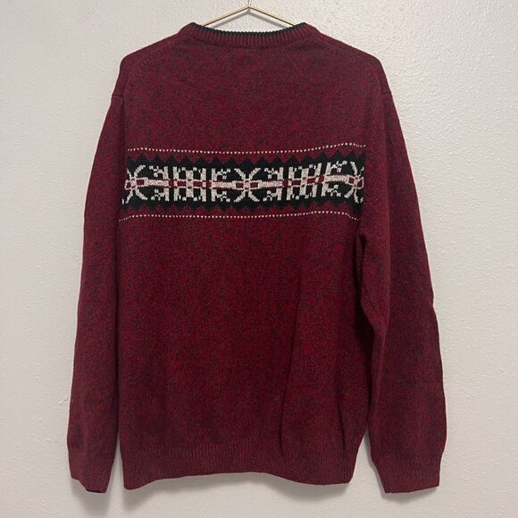 Eddie Bauer Men's Maroon knitted Print Crew Pullover Sweater XL - Picture 3 of 4